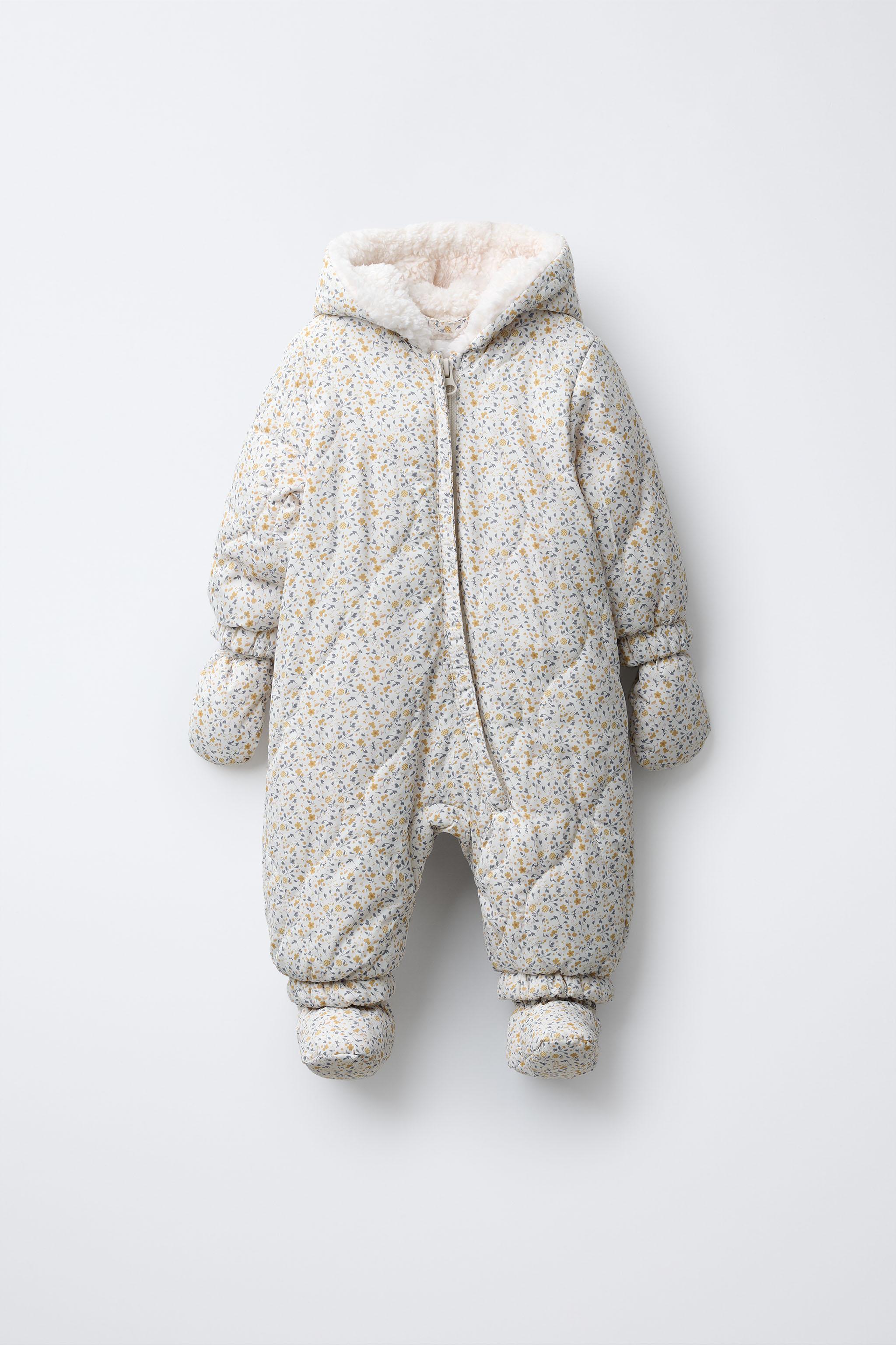 NYLON ROMPER WITH DETACHABLE MITTENS AND BOOTIES, FLORAL PRINT